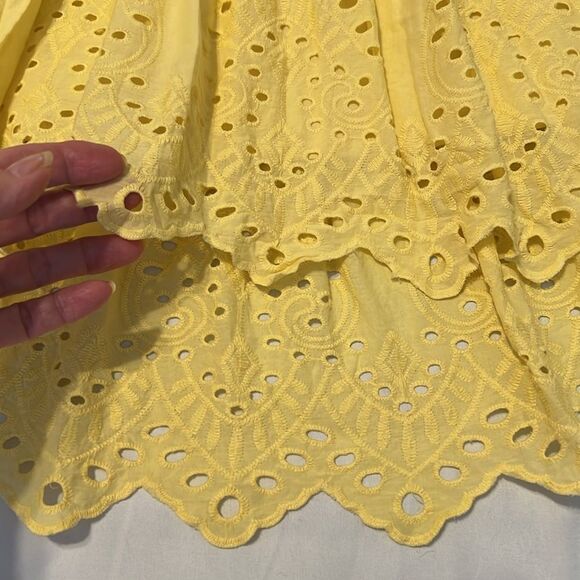 Japna szS bright yellow lined eyelet dress shorter in front elastic back EUC - Picture 7 of 12